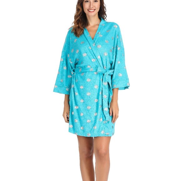 Other - BRAND NEW foil print terry robe 36" body length